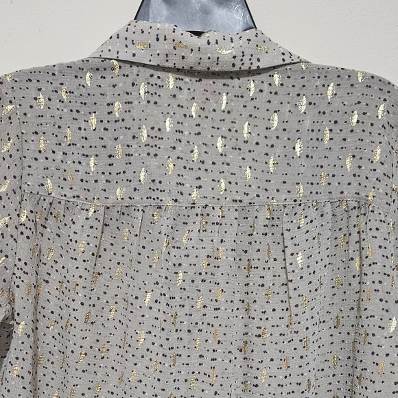 Vince Camuto Beige Button Blouse with Gold Metallic Dots Print Long Sleeve - Picture 6 of 10